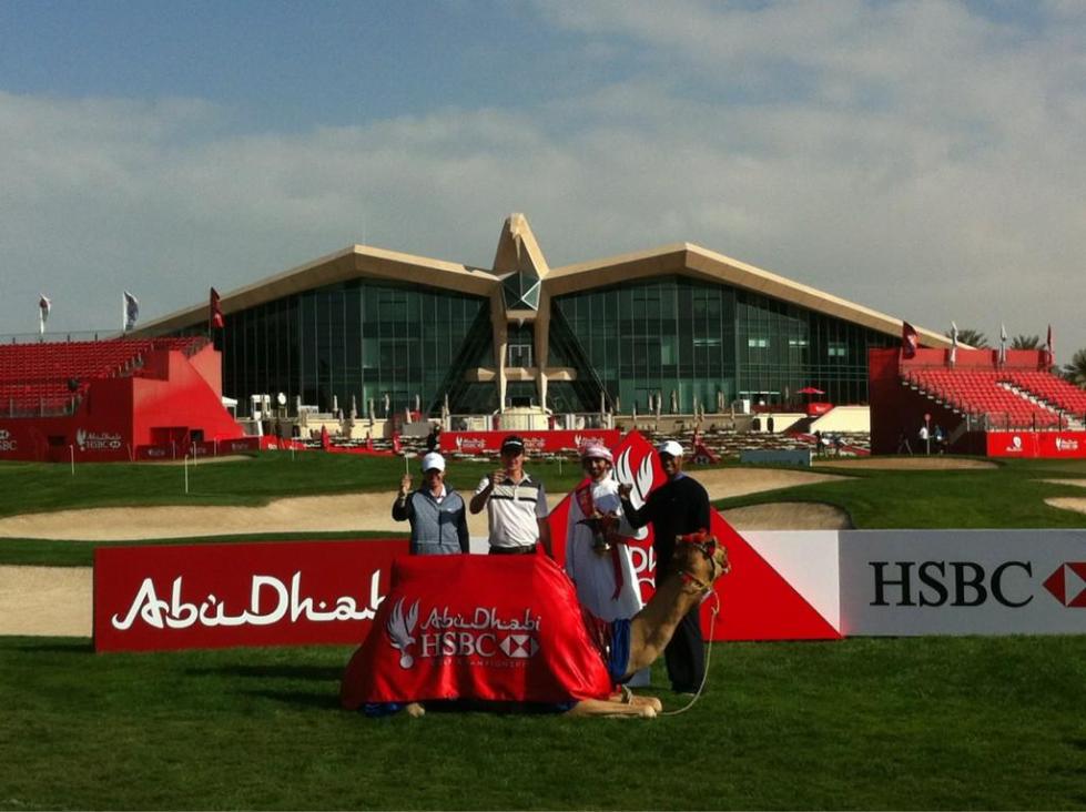 Rory McIlroy, Justin Rose and Tiger Woods in Abu Dhabi.