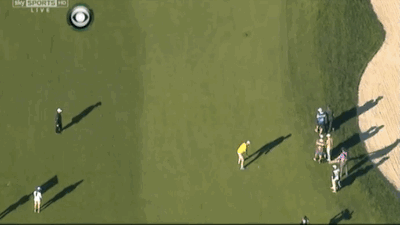 Stewart Cink goes off the tent.