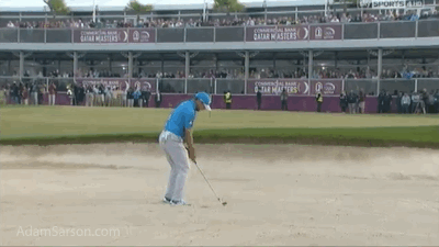 This bunker shot from Sergio on the second playoff hole allowed him to continue.