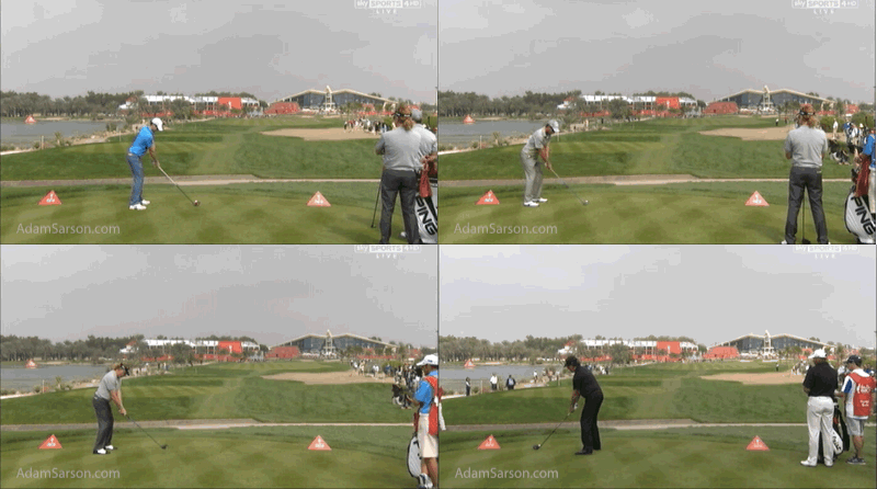 Comparing the flight path of Rory McIlroy, Pablo Larrazabal, Miguel Angel Jimenez and Phil Mickelson.