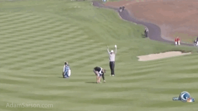 James Hahn with the chest bump after a holeout.