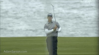 Hunter Mahan can't believe that this didn't spin closer to the cup.