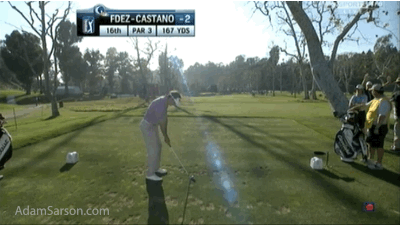 The club goes flying out of Gonzalo Fernandez-Castano's hands.
