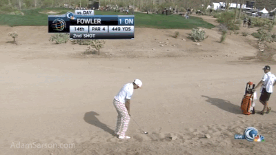 Shots of the tournament, non Dubuisson division, starting with Rickie Fowler.