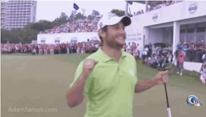 Alexander Levy gets the champagne shower.