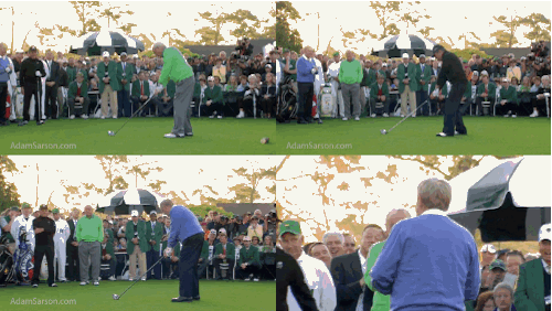 Arnold Palmer, Gary Player and Jack Nicklaus open the 2014 Masters.