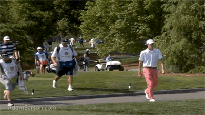 Chesson Hadley's caddie goes down.