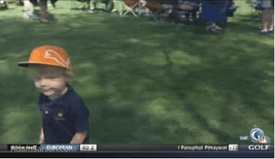 Running away from the camera.