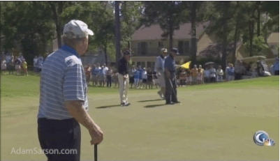 Jack can't believe that putt didn't drop.
