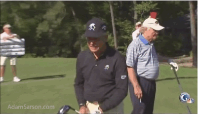 Gary Player's celebratory post-drive kick.