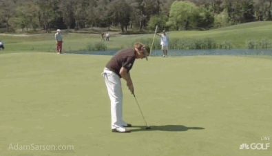 Miguel walks as soon as he hits the putt, and it still drops.