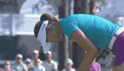 Wie reacts to the long birdie putt on 17.