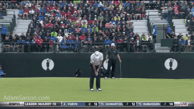 Sergio misses the short one for birdie on 12.