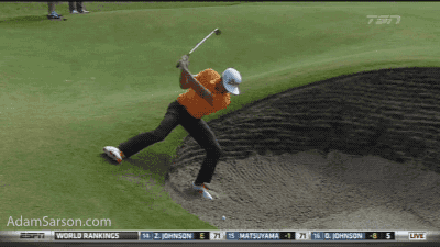 Slow motion look at a Rickie Fowler bunker shot.