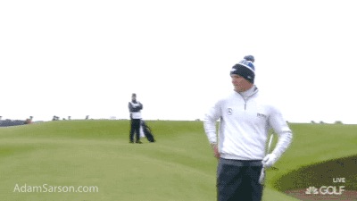 Martin Kaymer can't believe that he went over the green.