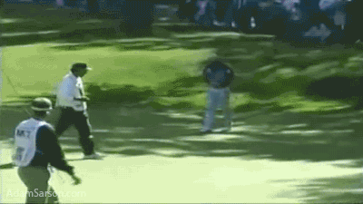 Woody Austin breaks his putter with his head.