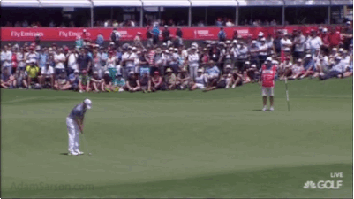 Rory drills a long putt on Friday.