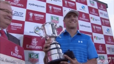 Jordan Spieth with the Stonehaven Trophy.