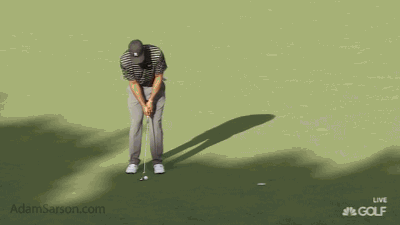 Misses the birdie putt on 14.