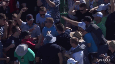 This bro is thrilled to get a ball from Charley Hoffman.